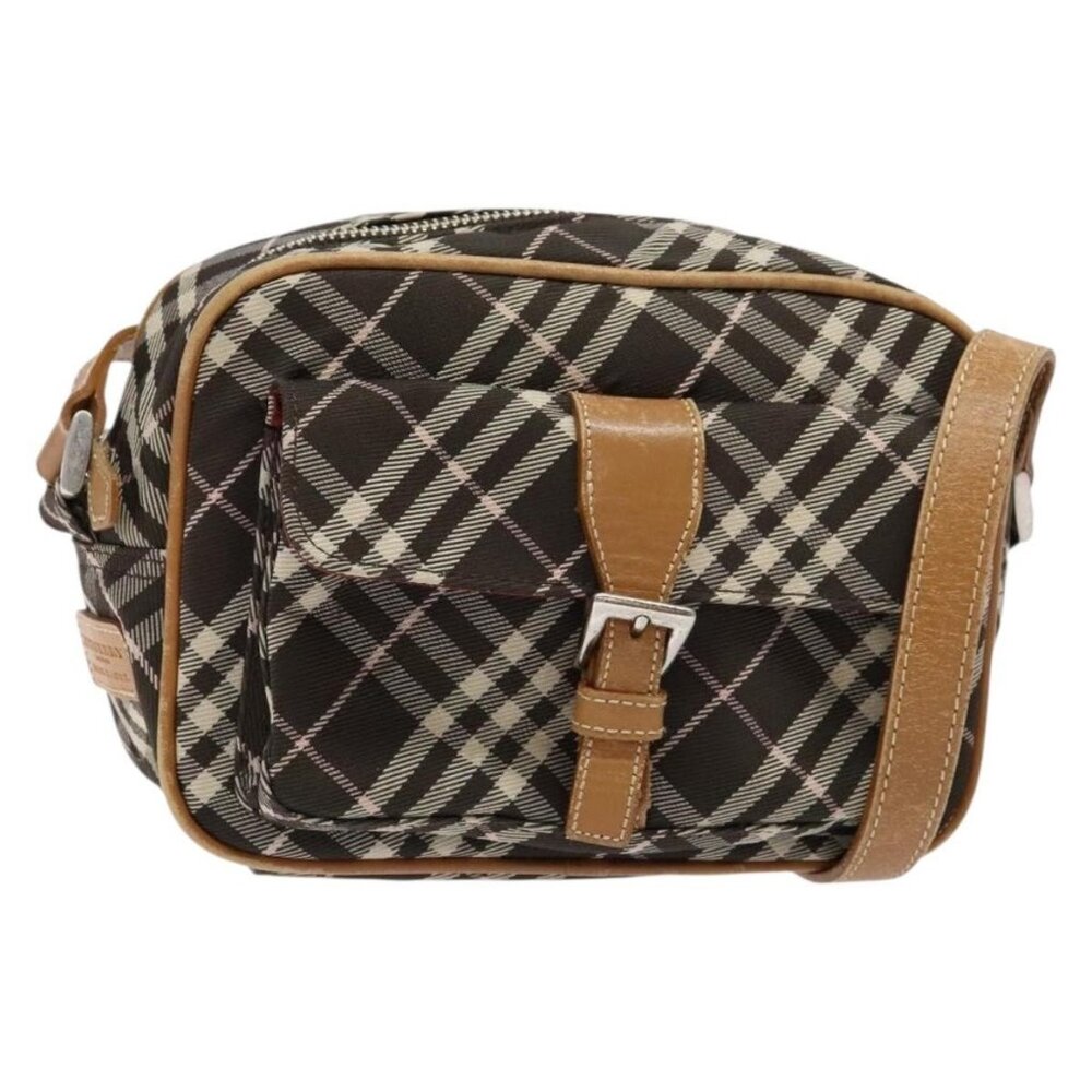 Authentic BURBERRY Nova Check Blue Label Shoulder Bag Canvas Brown Gold